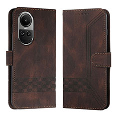 Leather Case Stands Flip Cover Holder YX5 for Oppo Reno10 5G Brown