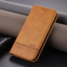 Leather Case Stands Flip Cover Holder YZ1 for Apple iPhone 16 Pro Light Brown