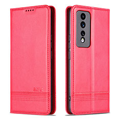 Leather Case Stands Flip Cover Holder YZ1 for Huawei Honor 80 GT 5G Hot Pink