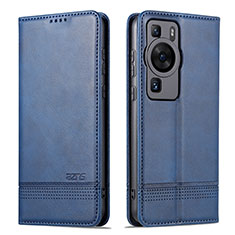 Leather Case Stands Flip Cover Holder YZ1 for Huawei P60 Blue