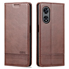 Leather Case Stands Flip Cover Holder YZ1 for Oppo A58 5G Brown