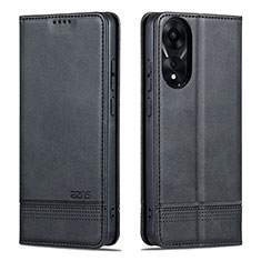 Leather Case Stands Flip Cover Holder YZ1 for Oppo A78 4G Black