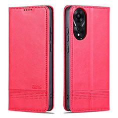 Leather Case Stands Flip Cover Holder YZ1 for Oppo A78 4G Hot Pink