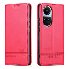 Leather Case Stands Flip Cover Holder YZ1 for Oppo Reno10 5G Hot Pink