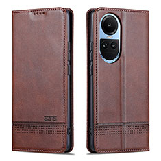 Leather Case Stands Flip Cover Holder YZ1 for Oppo Reno10 Pro 5G Brown