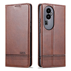 Leather Case Stands Flip Cover Holder YZ1 for Oppo Reno10 Pro+ Plus 5G Brown