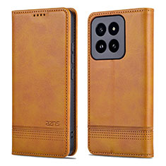 Leather Case Stands Flip Cover Holder YZ1 for Xiaomi Mi 14 5G Light Brown