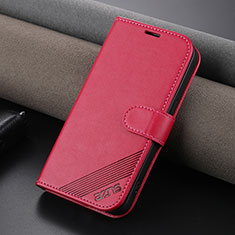 Leather Case Stands Flip Cover Holder YZ3 for Apple iPhone 16 Pro Hot Pink