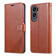 Leather Case Stands Flip Cover Holder YZ3 for Huawei Honor 90 Lite 5G Brown