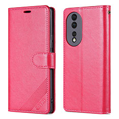 Leather Case Stands Flip Cover Holder YZ3 for Huawei Honor 90 Pro 5G Hot Pink