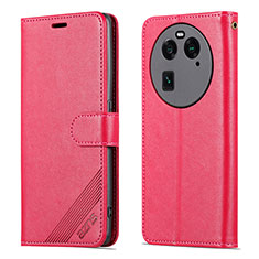 Leather Case Stands Flip Cover Holder YZ3 for Oppo Find X6 5G Hot Pink