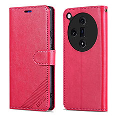 Leather Case Stands Flip Cover Holder YZ3 for Oppo Find X7 5G Hot Pink