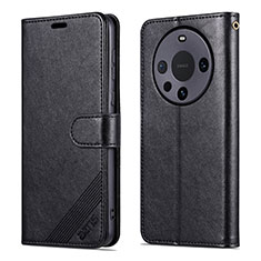 Leather Case Stands Flip Cover Holder YZ4 for Huawei Mate 60 Pro Black