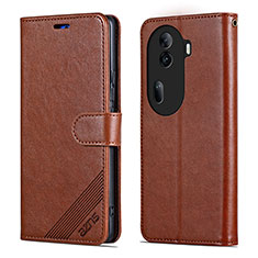 Leather Case Stands Flip Cover Holder YZ4 for Oppo Reno11 Pro 5G Brown