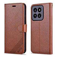 Leather Case Stands Flip Cover Holder YZ4 for Xiaomi Mi 14 5G Brown