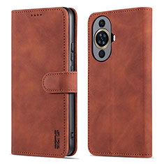 Leather Case Stands Flip Cover Holder YZ5 for Huawei Nova 11 Brown