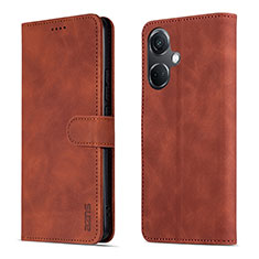 Leather Case Stands Flip Cover Holder YZ5 for Oppo K11 5G Brown