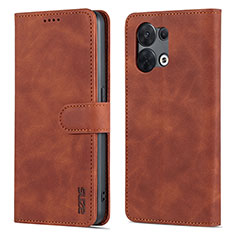 Leather Case Stands Flip Cover Holder YZ5 for Oppo Reno9 5G Brown