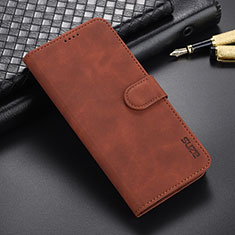 Leather Case Stands Flip Cover Holder YZ6 for Oppo A58 5G Brown