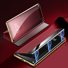 Leather Case Stands Flip Cover Holder Z01 for Huawei P60 Pro Red