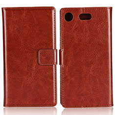 Leather Case Stands Flip Cover L01 for Sony Xperia XZ1 Compact Brown