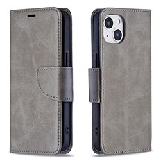 Leather Case Stands Flip Cover L01 Holder for Apple iPhone 15 Plus Gray