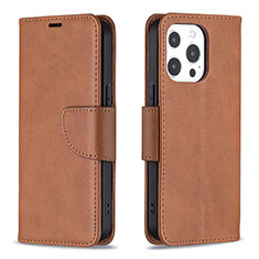 Leather Case Stands Flip Cover L01 Holder for Apple iPhone 15 Pro Max Brown