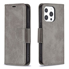 Leather Case Stands Flip Cover L01 Holder for Apple iPhone 15 Pro Max Dark Gray