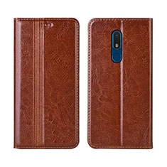 Leather Case Stands Flip Cover L01 Holder for Nokia C3 Light Brown