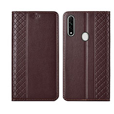 Leather Case Stands Flip Cover L01 Holder for Oppo A8 Brown