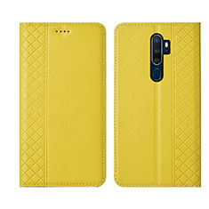 Leather Case Stands Flip Cover L01 Holder for Oppo A9 (2020) Yellow