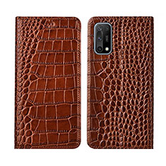 Leather Case Stands Flip Cover L01 Holder for Oppo K7x 5G Light Brown