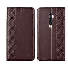 Leather Case Stands Flip Cover L01 Holder for Oppo Reno2 Brown