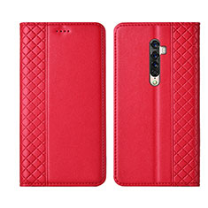 Leather Case Stands Flip Cover L01 Holder for Oppo Reno2 Red
