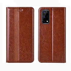 Leather Case Stands Flip Cover L01 Holder for Realme Q2 5G Light Brown