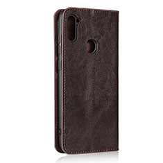 Leather Case Stands Flip Cover L01 Holder for Samsung Galaxy A11 Brown