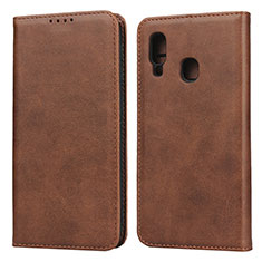 Leather Case Stands Flip Cover L01 Holder for Samsung Galaxy A20e Brown