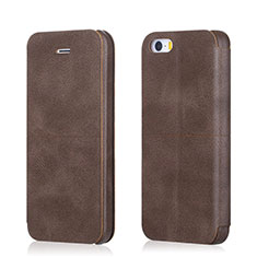 Leather Case Stands Flip Cover L02 for Apple iPhone 5S Brown