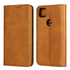 Leather Case Stands Flip Cover L02 Holder for Google Pixel 4a Light Brown