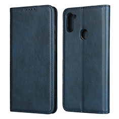 Leather Case Stands Flip Cover L02 Holder for Samsung Galaxy A11 Blue