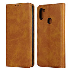 Leather Case Stands Flip Cover L02 Holder for Samsung Galaxy A11 Light Brown