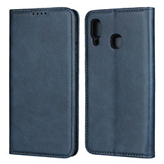 Leather Case Stands Flip Cover L02 Holder for Samsung Galaxy A20 Blue