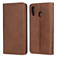 Leather Case Stands Flip Cover L02 Holder for Samsung Galaxy A20 Brown