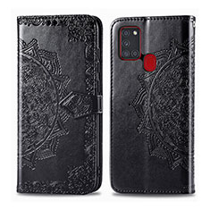 Leather Case Stands Flip Cover L02 Holder for Samsung Galaxy A21s Black