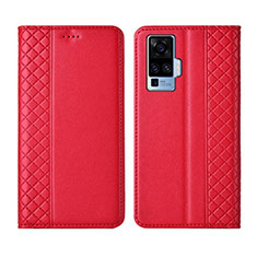 Leather Case Stands Flip Cover L02 Holder for Vivo X50 Pro 5G Red