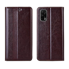 Leather Case Stands Flip Cover L03 Holder for Realme X7 5G Brown