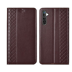 Leather Case Stands Flip Cover L03 Holder for Realme XT Brown