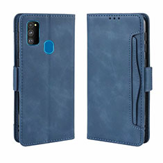 Leather Case Stands Flip Cover L03 Holder for Samsung Galaxy M21 Blue