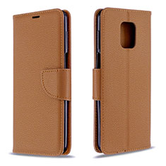 Leather Case Stands Flip Cover L03 Holder for Xiaomi Redmi Note 9 Pro Brown