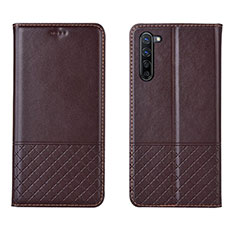 Leather Case Stands Flip Cover L04 Holder for Oppo Reno3 Brown